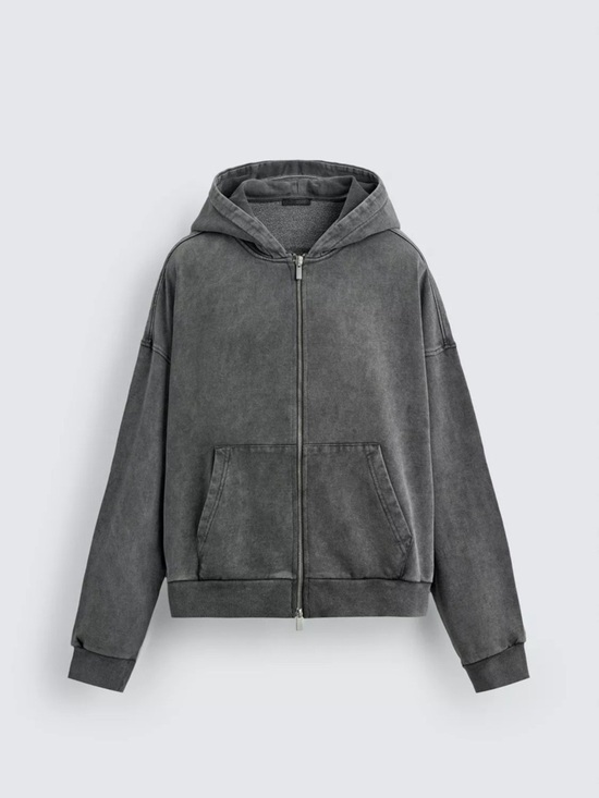 Zara Tops - Zara Washed Gray Full-Zip Hooded Sweatshirt MSRP $70 NWT Small